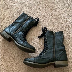 Black Leather Zip-Up Combat Boots